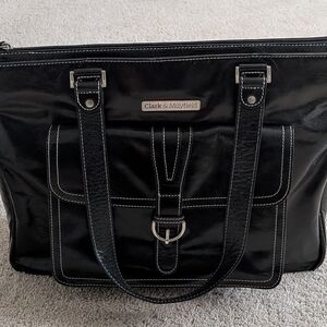 Clark & Mayfield Black Leather Tote with Contrast Stitching. Used-Very Good Cond